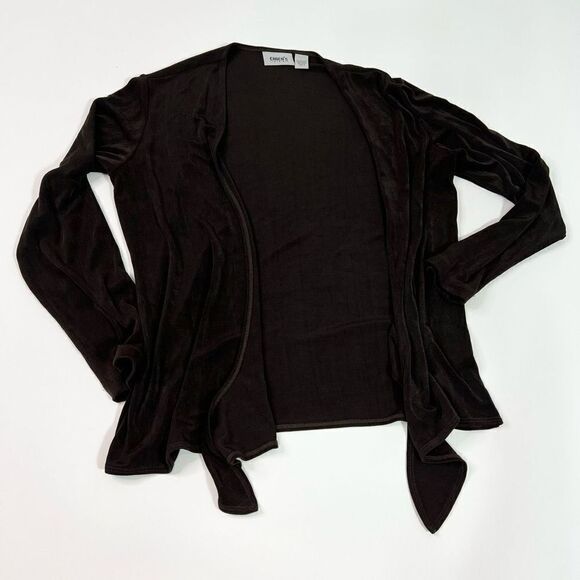 Chicos Travelers Cardigan Women's 1 Medium Brown Open Front Classic Long Sleeve - Picture 1 of 5